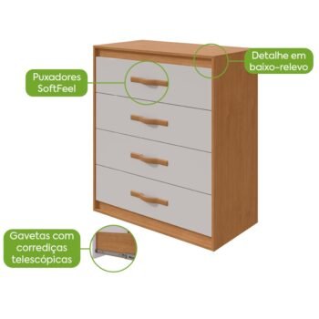 Alternative view of Cômoda 4 Gavetas Suavitá Amêndoa Clean/Off White - LOPAS