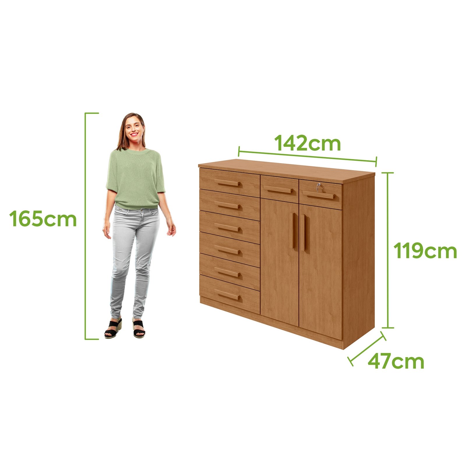 Cômoda 8 Gavetas com Sapateira Dupla Toronto Amêndoa Clean - LOPAS - Imagem 3