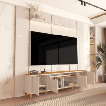 Alternative view of Painel até 75″ Lumi 2.19 Off White + Rack Aron Off White/Cedro – EDN MÓVEIS