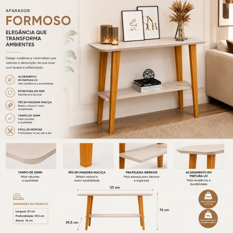 Aparador Formoso Off/Cinamomo Larg. 1.21m - JCM - Imagem 5