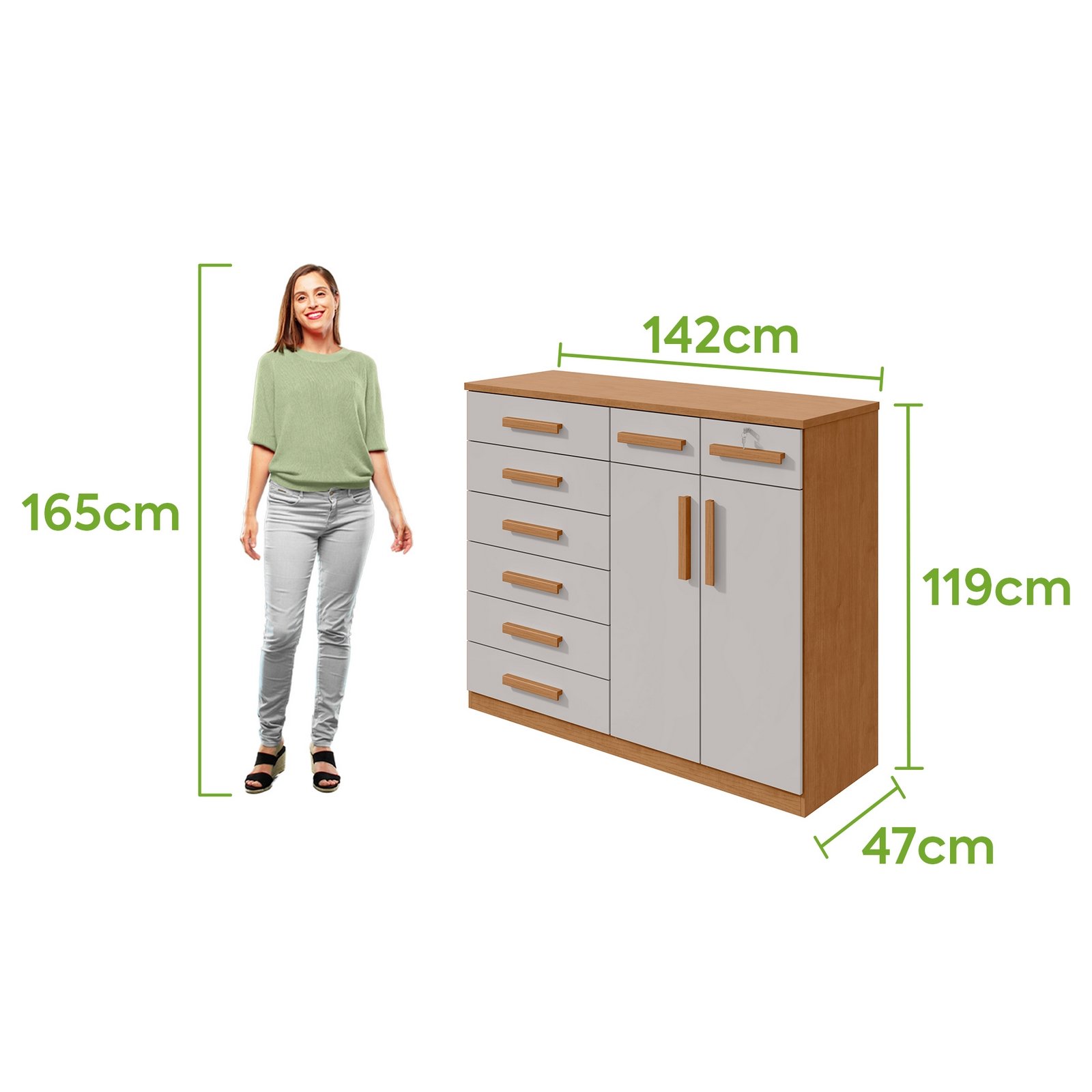 Cômoda 8 Gavetas com Sapateira Dupla Toronto Amêndoa Clean/Off White - LOPAS - Imagem 4