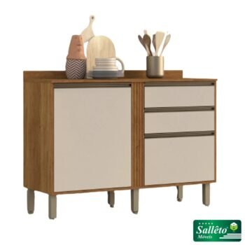 Balcão Cozinha Pérola Cinamomo/Off 2 Portas 2 Gavetas Larg. 1.20m - Sallêto