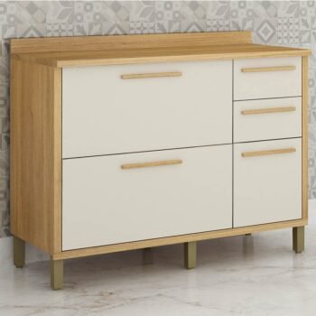 Balcão Cozinha Torino Cinamomo/Off 3 Portas 2 Gavetas Larg. 1.20m - Valdemoveis