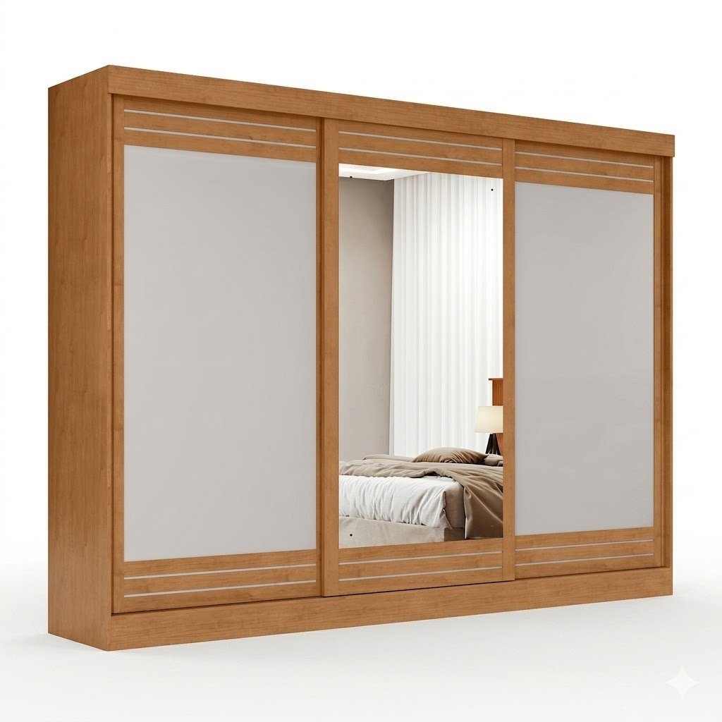 Guarda-Roupa 3 Portas Nice 2,70 m Amêndoa Clean/Off White/Amêndoa Clean – LOPAS - Imagem 11