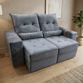 Sofá Retrátil e Reclinável Júnior 1,80 m Veludo Cinza Grafite 08 - IMPERIAL DECOR