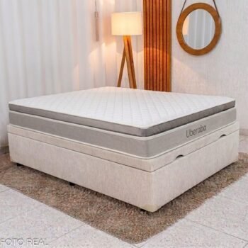 Colchão Casal Uberaba Espuma Viscoelástica ColchoMinas + Box Baú Casal Prime Confort Korino Linho Palha Blindado Issacar - 138x188x75 | Suporta até 300kg