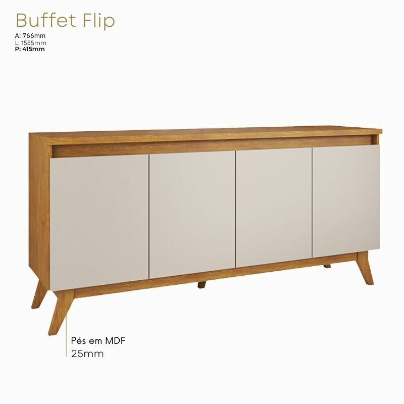Buffet Filipe Mel/Off 4 Portas Larg. 1.56m - Viero - Imagem 5