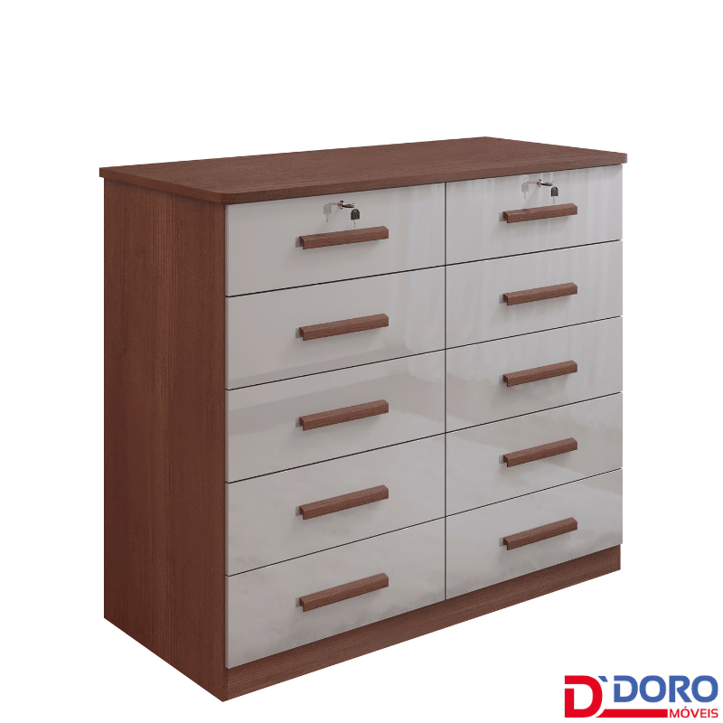 Cômoda Ryad Com 10 Gavetas Castanho/Off - D Doro