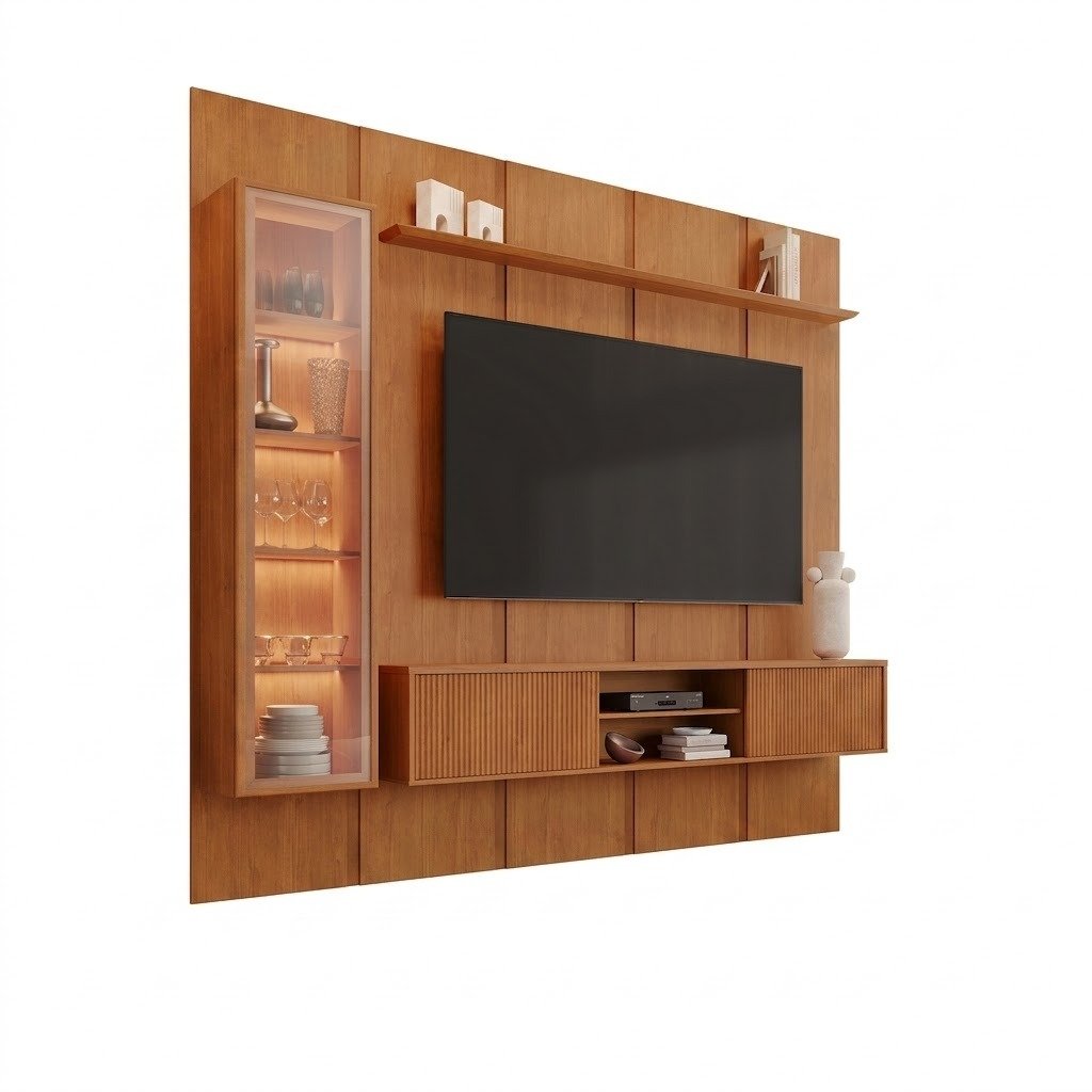 Painel até 75″ Dominus 2,32 m Naturale + Rack Suspenso Dominus Naturale + Cristaleira Dominus Naturale – MAVAULAR - Imagem 3