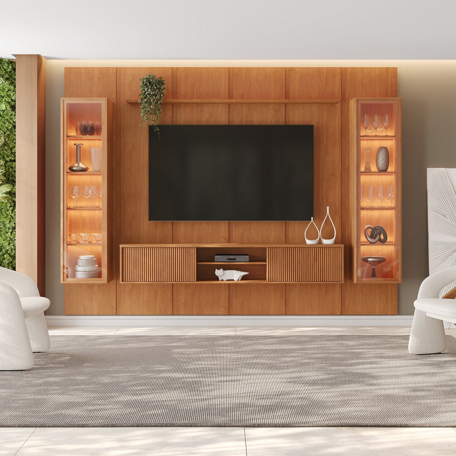 Painel até 75″ Dominus 2,79 m Naturale + Rack Dominus Naturale + Duas Cristaleiras Dominus Naturale – MAVAULAR - Imagem 3