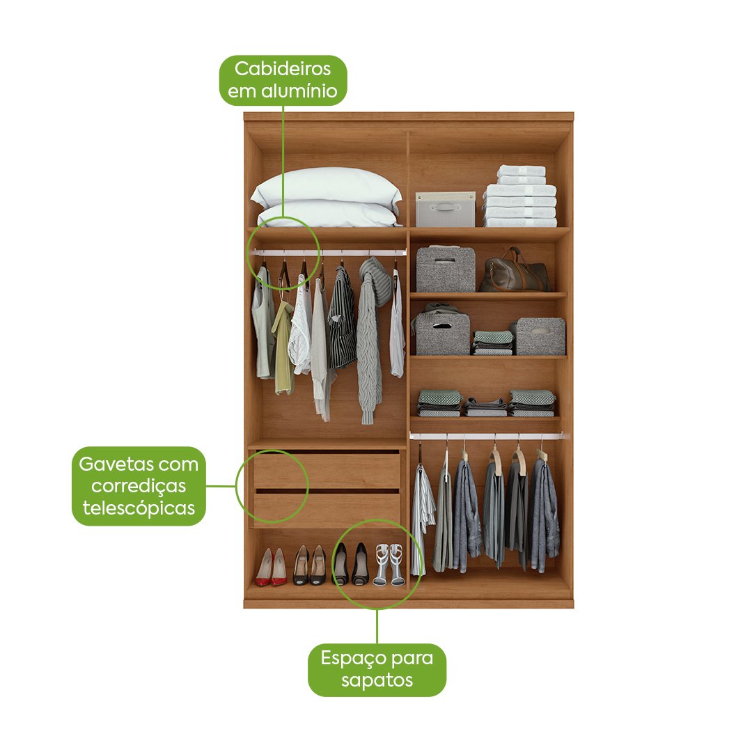 Guarda-Roupa 4 Portas Alonzo 1,54 m Amêndoa Clean - LOPAS - Imagem 4