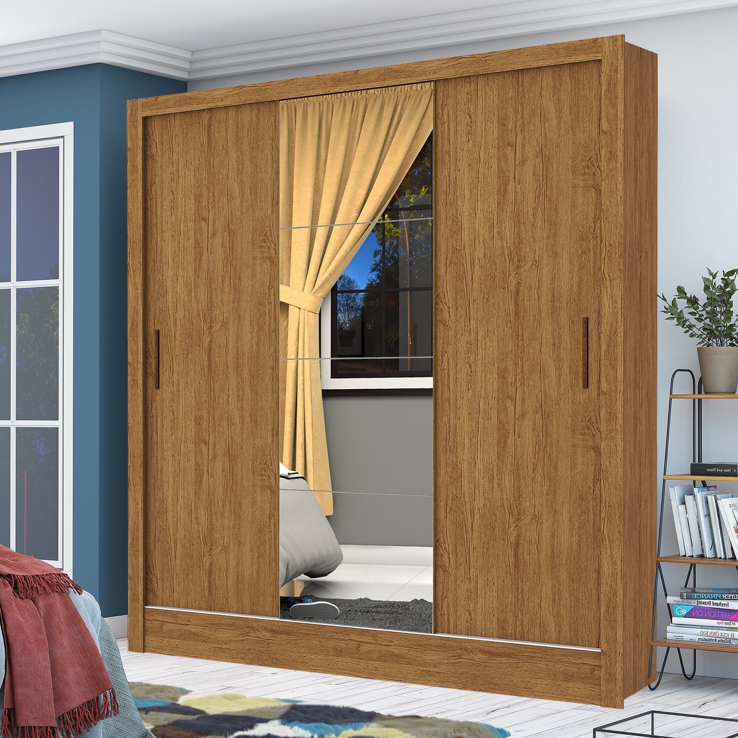 Guarda-Roupa 3 Portas Dubai/Santiago Plus (1 porta espelhada) 1,79 m Cinamomo - CARIOCA MÓVEIS