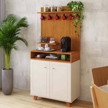 Cantinho do Café Star Larg. 0.77m Off White/Nature C/Detalhe Ripado em Impressão 3D - JA Móveis