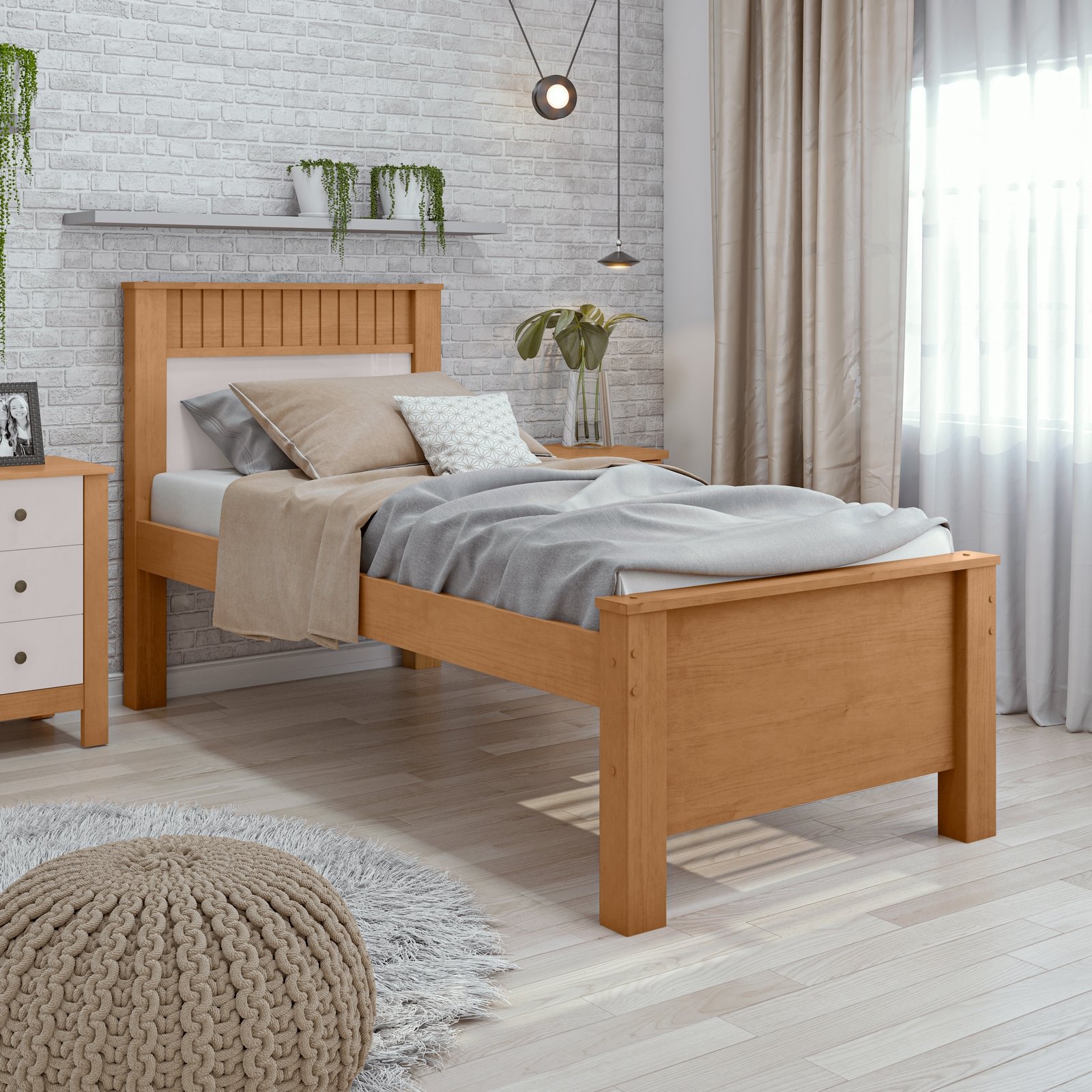 Cama Solteiro Athenas Amêndoa Clean/Off White/Amêndoa - LOPAS - Imagem 2