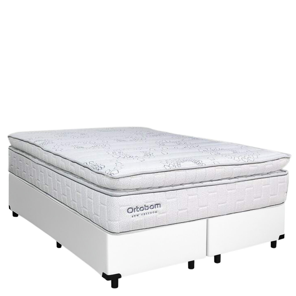 Colchão Queen New Freedom 32 cm D33 Molas Ensacadas + Base Simples Corino Branco – ORTOBOM + ALTO NÍVEL - Imagem 2