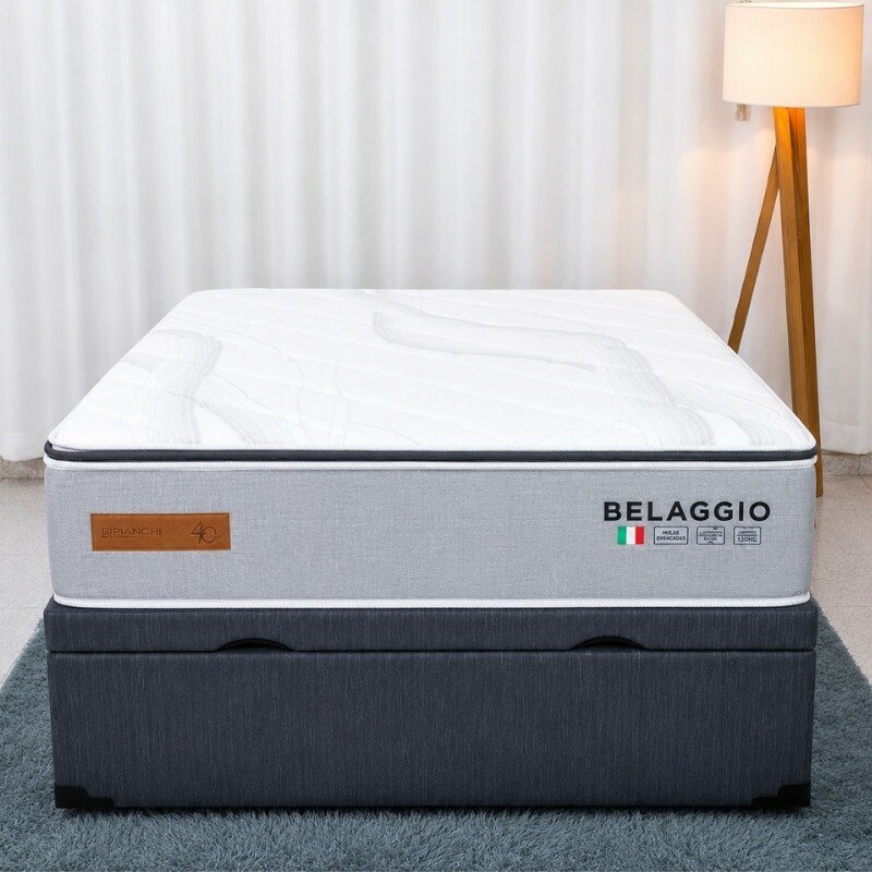 Colchão Casal Belaggio Molas Ensacadas - Bianchi Colchões + Box Baú Casal Prime Confort Corino Petróleo Blindado - Issacar 138x188x77 | Suporta até 400kg - Imagem 3