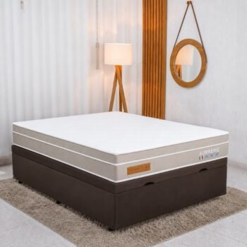 Colchão Casal Supreme Molas Ensacadas Bianchi + Box Baú Casal Prime Confort Sued Marrom Blindado Issacar 138x188x70 | Suporta até 240kg