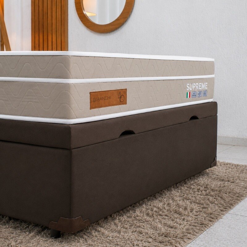 Colchão Casal Supreme Molas Ensacadas Bianchi + Box Baú Casal Prime Confort Sued Marrom Blindado Issacar 138x188x70 | Suporta até 240kg - Imagem 4