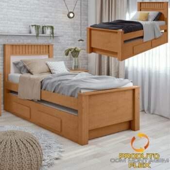 Cama Solteiro Athenas com Auxiliar Amêndoa Clean/Off White/Amêndoa Clean – LOPAS
