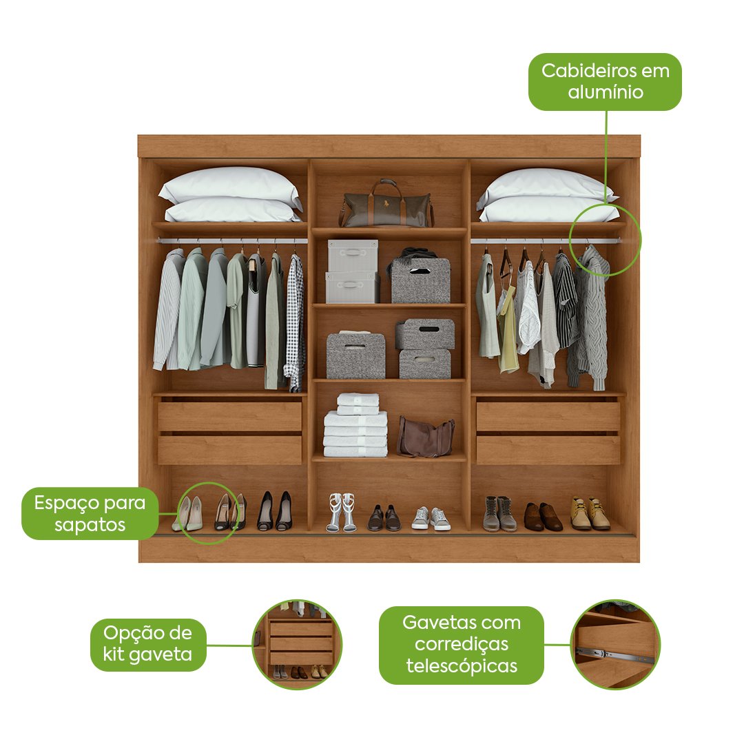 Guarda-Roupa 3 Portas Nice 2,70 m Amêndoa Clean/Off White/Amêndoa Clean – LOPAS - Imagem 8