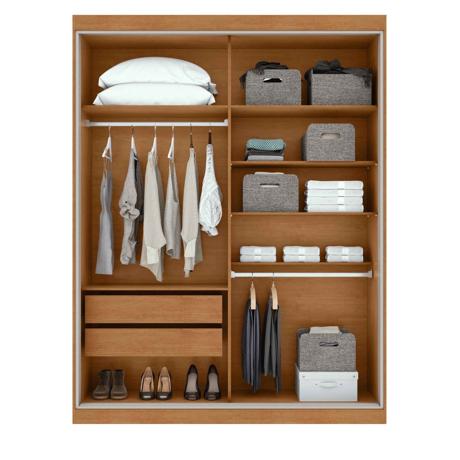 Guarda-Roupa 2 Portas Quadrix 1,54 m Amêndoa Clean/Off White/Amêndoa Clean – LOPAS - Imagem 4