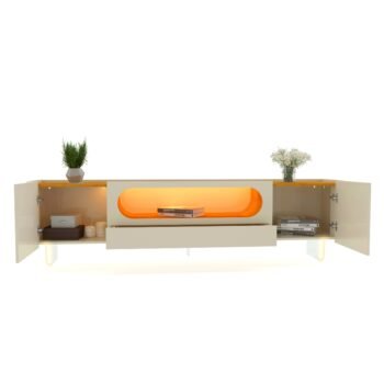 Alternative view of Painel até 85″ Nobre 230 Naturale + Rack Nobre 210 (Pés de Vidro) Off White/Naturale com Duas Torres Naturale – GELIUS (ESPECIAL)