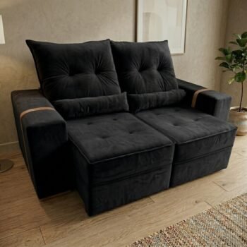 Sofá Retrátil e Reclinável Júnior 1,80 m Veludo Preto 12 - IMPERIAL DECOR