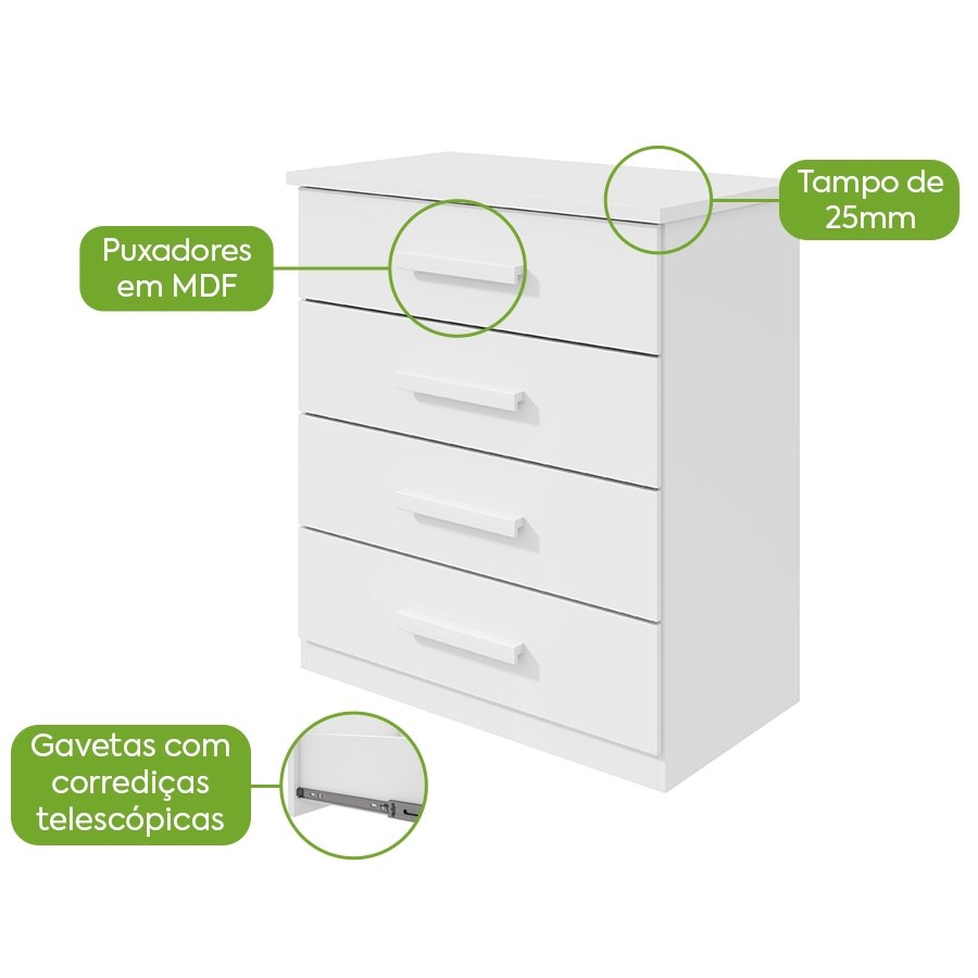 Cômoda 4 Gavetas Baião Branco - LOPAS - Imagem 2