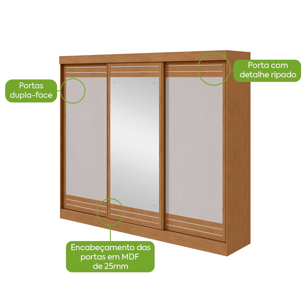 Guarda-Roupa 3 Portas Nice 2,70 m Amêndoa Clean/Off White/Amêndoa Clean – LOPAS - Imagem 6