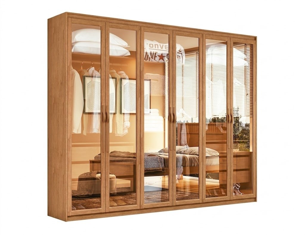 Guarda-Roupa 6 Portas Suavitá Glass 2,70 m Amêndoa Clean - LOPAS - Imagem 6
