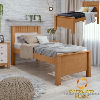 Cama Solteiro Athenas Amêndoa Clean/Off White/Amêndoa - LOPAS