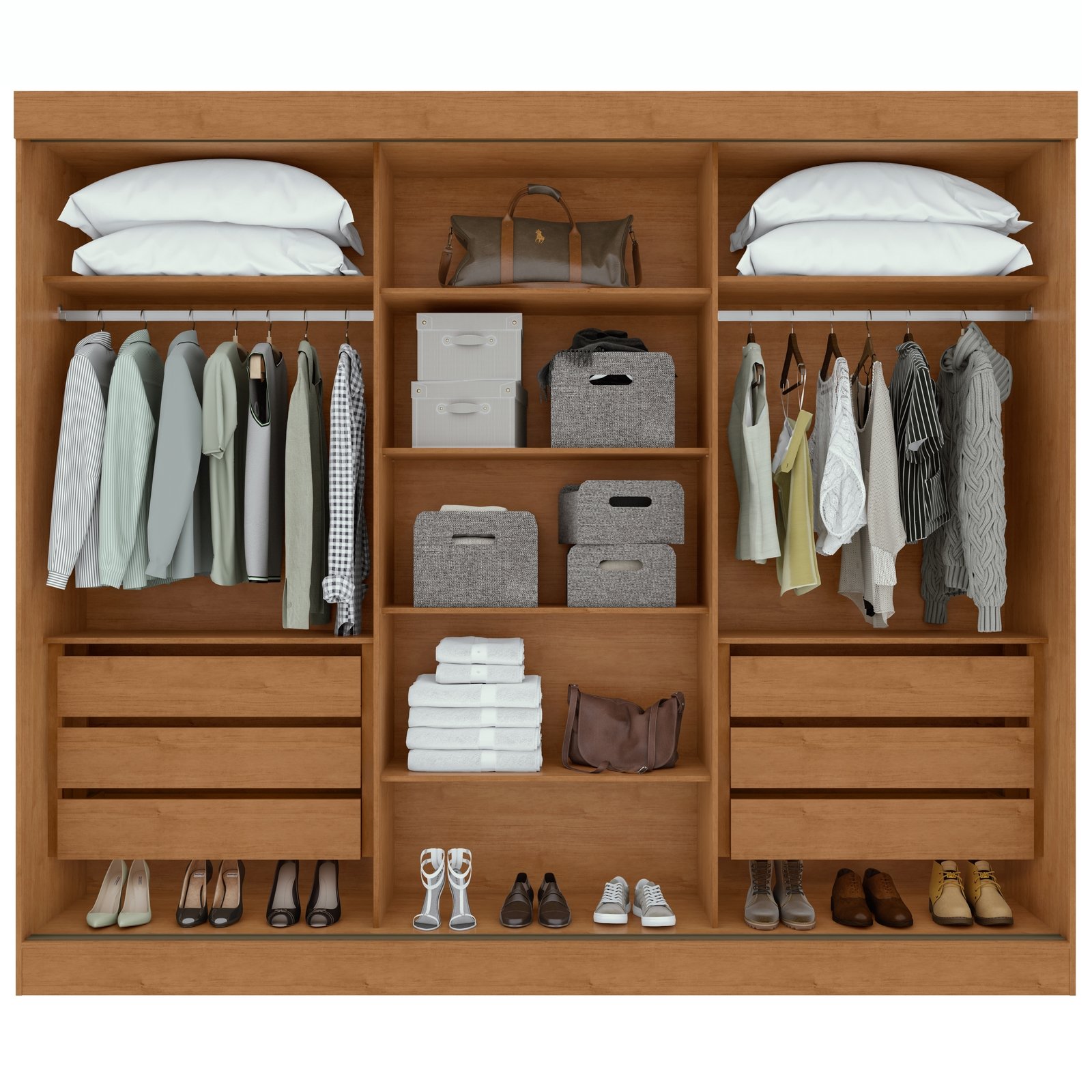 Guarda-Roupa 3 Portas Nice 2,70 m Amêndoa Clean/Off White/Amêndoa Clean – LOPAS - Imagem 4