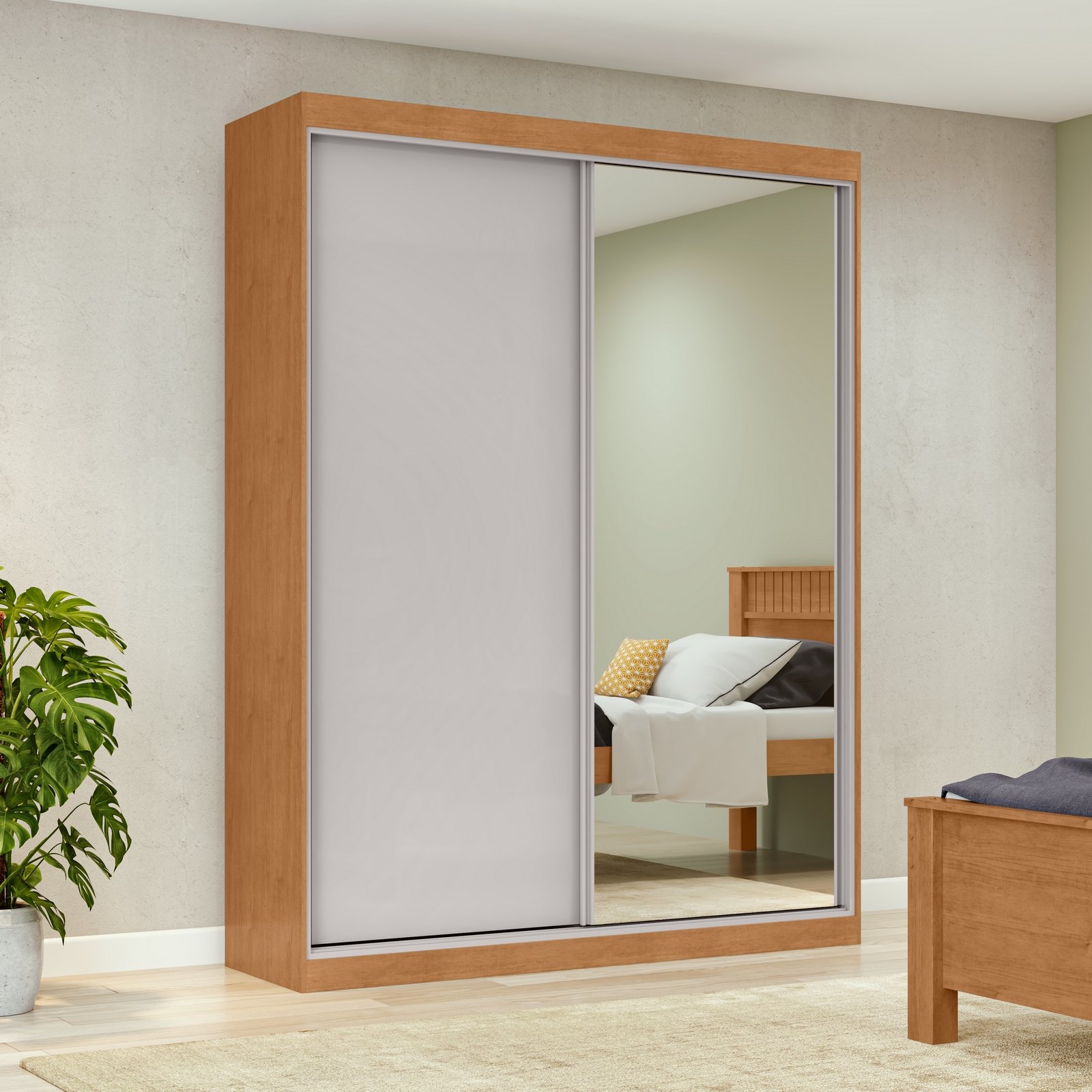Guarda-Roupa 2 Portas Quadrix 1,54 m Amêndoa Clean/Off White/Amêndoa Clean – LOPAS - Imagem 2