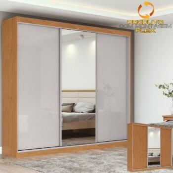 Guarda-Roupa 3 Portas Quadrix 2,30 m Amêndoa Clean/Off White/Amêndoa Clean – LOPAS