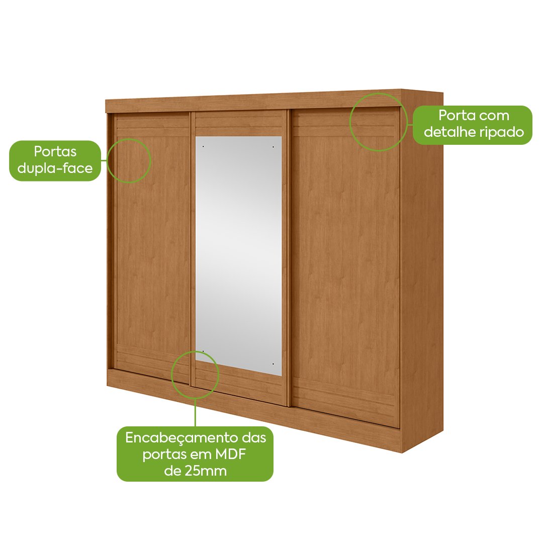 Guarda-Roupa 3 Portas Nice 2,70 m Amêndoa Clean/Off White/Amêndoa Clean – LOPAS - Imagem 7