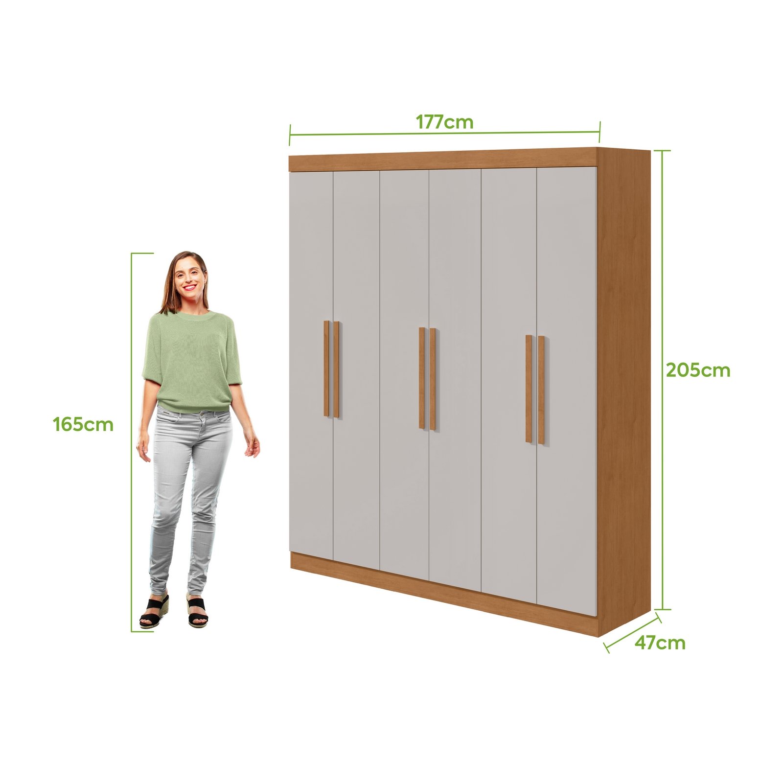 Guarda-Roupa 6 Portas Andara 1,77 m Amêndoa Clean/Off White - LOPAS - Imagem 5