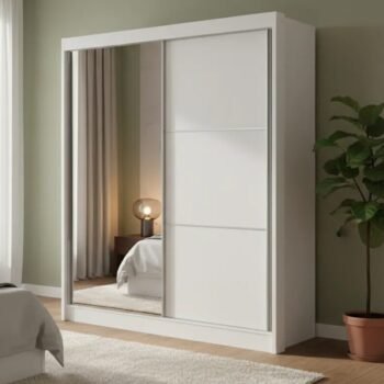 Guarda-roupa Atenas Branco 2 Portas C/ 1 Espelho 3 Gavetas 100% MDF Larg. 1.85m - D'Doro