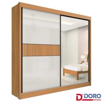 Guarda-Roupa Casal 2 Portas Titanium Ripado MDF Cinamomo/Off White Larg. 2.20m D Doro