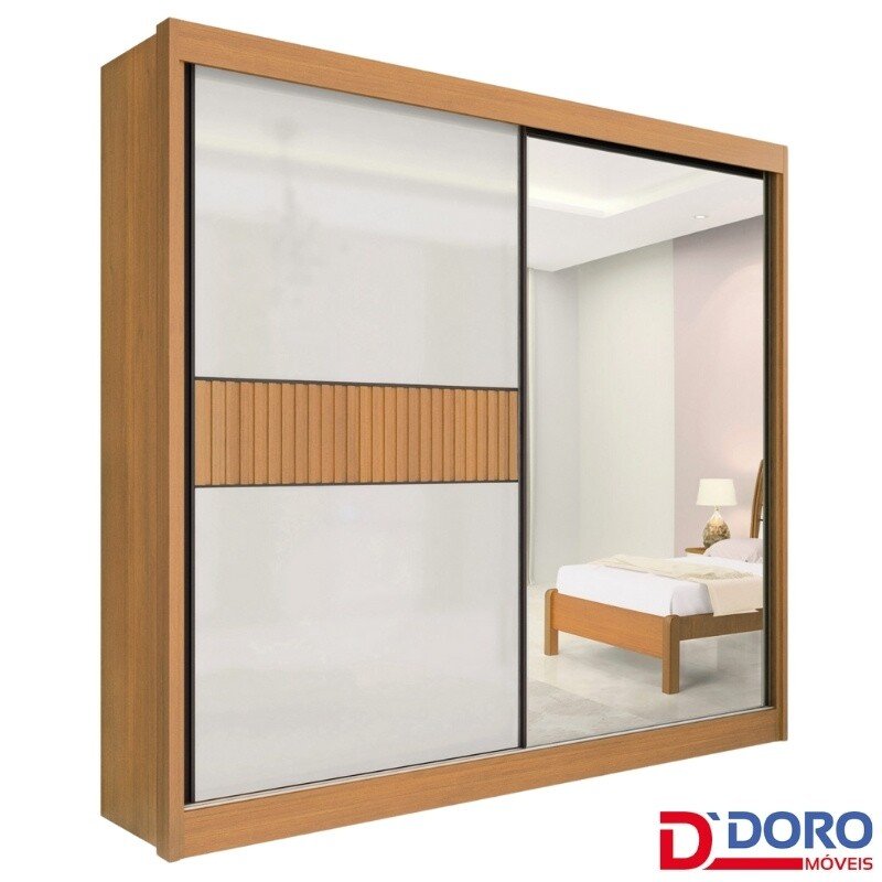 Guarda-Roupa Casal 2 Portas Titanium Ripado MDF Cinamomo/Off White Larg. 2.20m D Doro