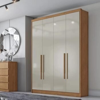 Roupeiro Moderni Plus Cumaru/Fendi Fosco 4 Portas 100% MDF Larg. 1.64m - Novo Horizonte