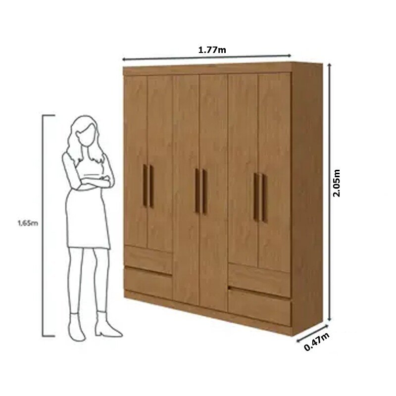 Guarda-roupa Zeus Amêndoa Clean 6 Portas 4 Gavetas Larg. 1.77m - Móveis Lopas - Imagem 4