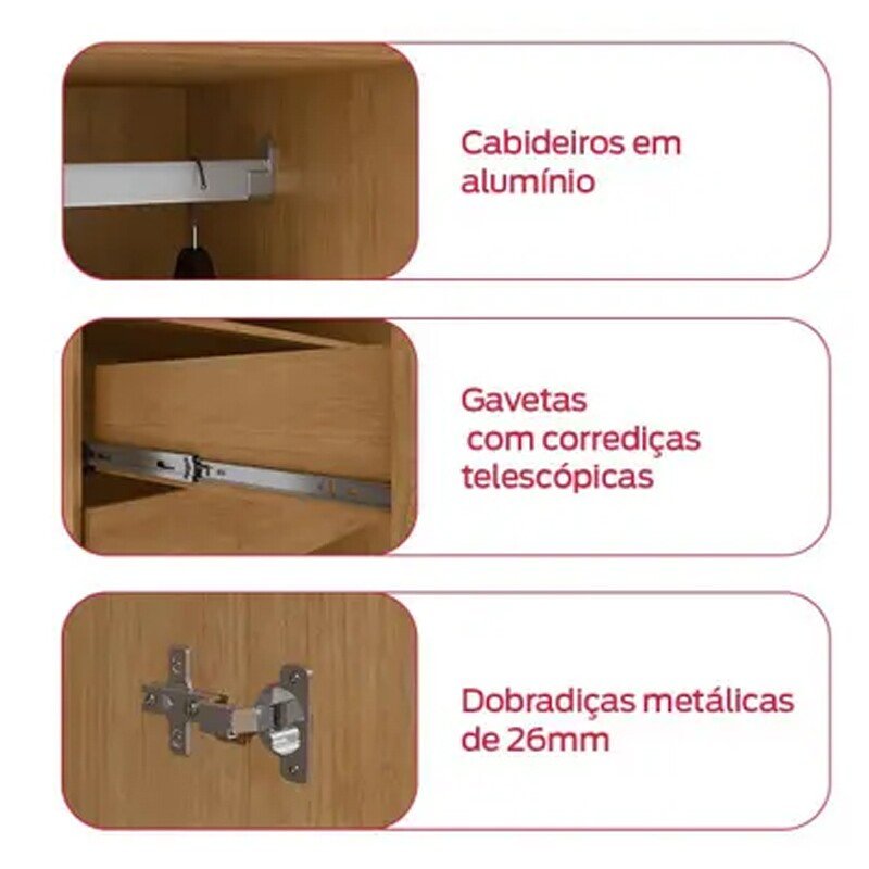 Guarda-roupa Zeus Amêndoa Clean 6 Portas 4 Gavetas Larg. 1.77m - Móveis Lopas - Imagem 5