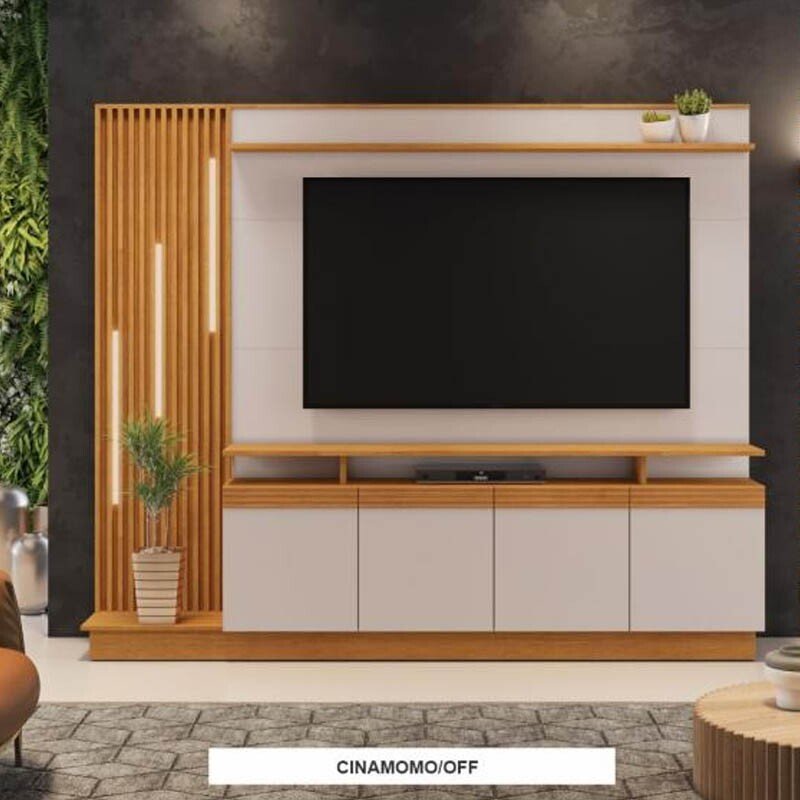 Home Absoluto Larg. 2.00m Cinamomo/Off Ripado C/ Led para TV até 65" - JCM