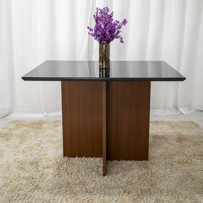 Mesa Jantar Helo 120×90 Tampo Vidro Preto/Base Mel - Poliman - Imagem 4