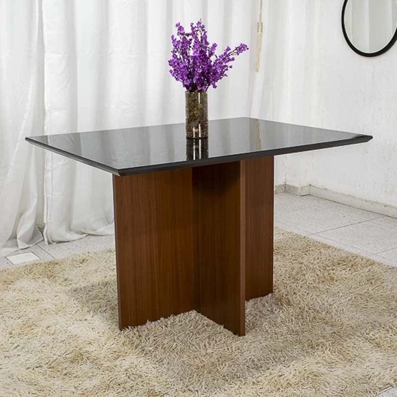 Mesa Jantar Helo 120×90 Tampo Vidro Preto/Base Mel - Poliman - Imagem 3