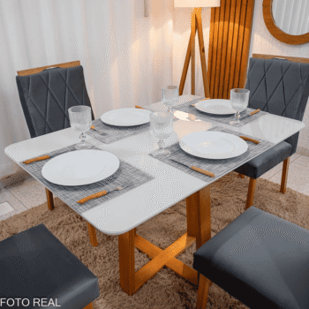 Alternative view of Mesa Bali 120×80 Vidro Off/Base Madeira - Minas Plac + 4 Cad. Lisboa Veludo Cinza 507 Madeira Art Assento - Entregue Montada