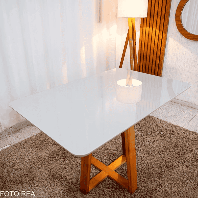 Mesa Bali 120×80 Vidro Off/Base Madeira - Minas Plac + 4 Cad. Lisboa Veludo Cinza 507 Madeira Art Assento - Entregue Montada - Imagem 9