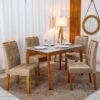 Mesa de Jantar Alegra Tampo Vidro Off 120×80 Madeira Maciça - JCM + 4 Cad. Londres Veludo Avelã Madeira Minas Plac - Entregue Montada
