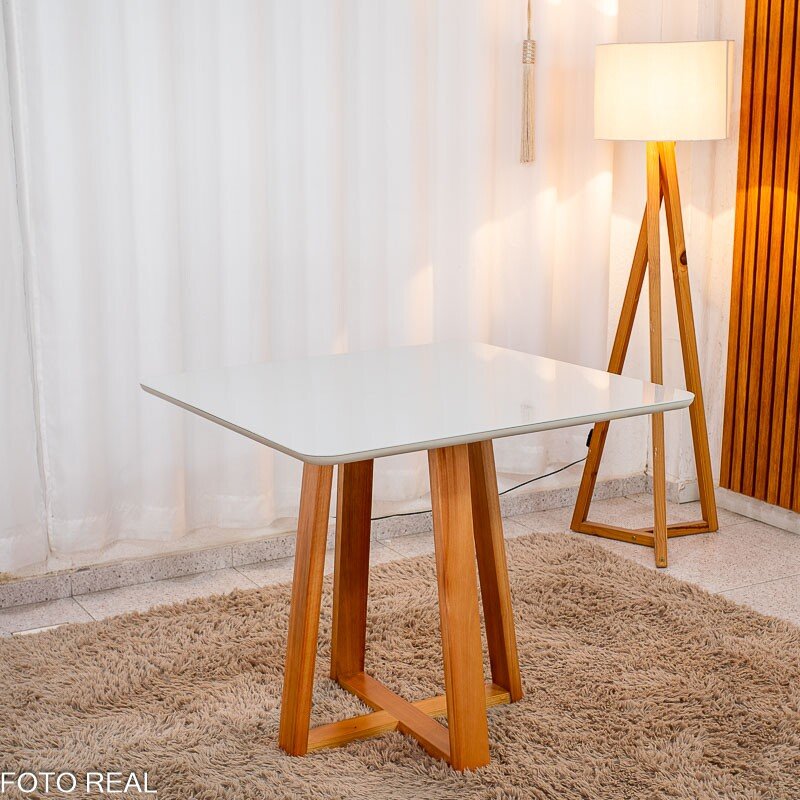 Mesa de Jantar Bali 90×90 Vidro Off/Base Madeira + 4 Cad. Atlanta Linho Bege Cru Madeira Minas Plac - Entregue Montada - Imagem 6