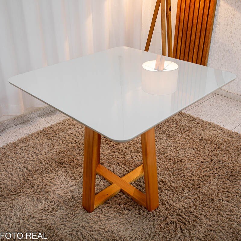 Mesa de Jantar Bali 90×90 Vidro Off/Base Madeira + 4 Cad. Atlanta Linho Bege Cru Madeira Minas Plac - Entregue Montada - Imagem 7